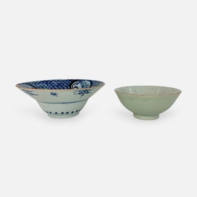 Antque Chinese Qing Blue and White & Celadon Bowls