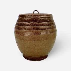 Japanese Karatsu Ware Studio Pottery "Mizusashi" Water Jug w/Wood Lid