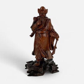 Chinese Carved Wood Warrior Sculpture