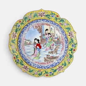 Antique Chinese Canton Enamel Footed Platter