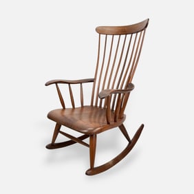 Robert Whitley "The Whitley Rocker" Carved Walnut Wood Chair