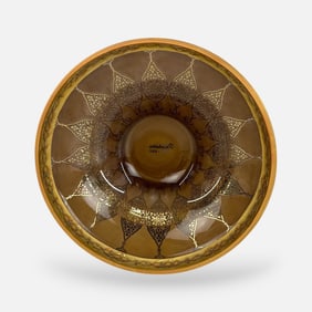 Pasabahce Turkish Art Glass Ottoman Style Acid Etched Gilt Gold Bowl