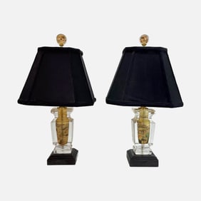 Pair Chinese Reverse Painted Peking Glass Glass Lamps