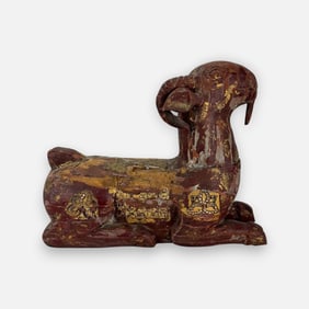 Antique Chinese/Tibetan Painted Gilt Wood Goat Sculpture