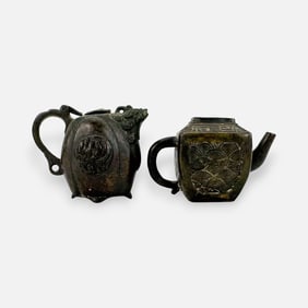 Two Antique Chinese Bronzes Teapot and Water Dropper