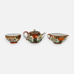 Three Pieces Japanese Kutani Porcelain Teaset