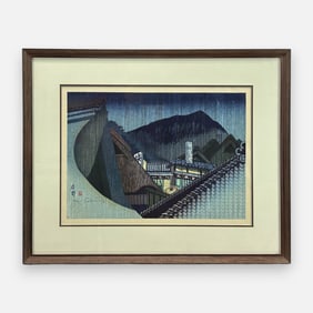 Junichiro Sekino "Shono, White Rain" 1962 Japanese Woodblock Print Framed