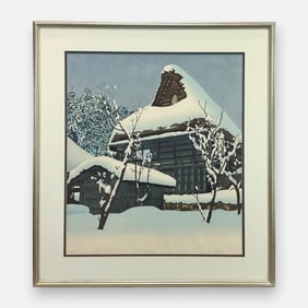 Ted Colyer "Winter Hida" 1978 Woodblock Print Framed