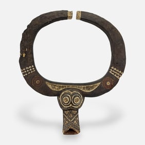 Huge Tribal African Carved and Painted Wood Bobo Buffalo Mask, Burkina Faso