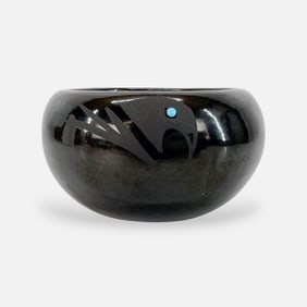 Native American San Ildefonso Black on Black Pottery Vessel