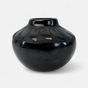Frances Naranjo Salazar Santa Clara Native American Black on Black Pottery Vessel