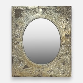 Antique Repousse Metal Wall Mirror