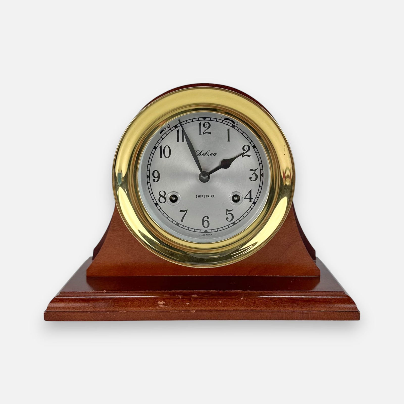 Chelsea Shipstrike Brass and Wood Mantel Bell Clock (1 of 7)