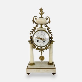 Antique French Marble and Brass Mantel Clock