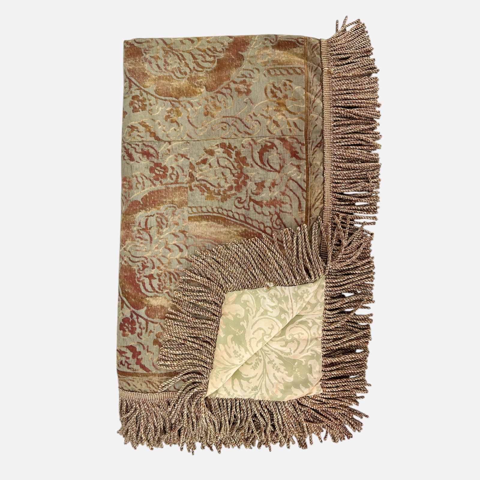 Vintage Original Italian Fortuny Fabric Blanket: Fair to good overall, with shown large stain. Simple integrated shipping with LiveAuctioneers LiveShipping is now available. Bidders may still arrange their own shipping which may be more economical, 