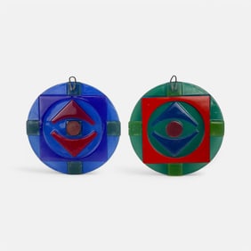 Two Modernist Geometric Art Glass Hanging Suncatchers