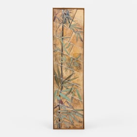 Artist Signed Terra Cotta Bamboo Art Pottery Wall Hanging Framed Plaque