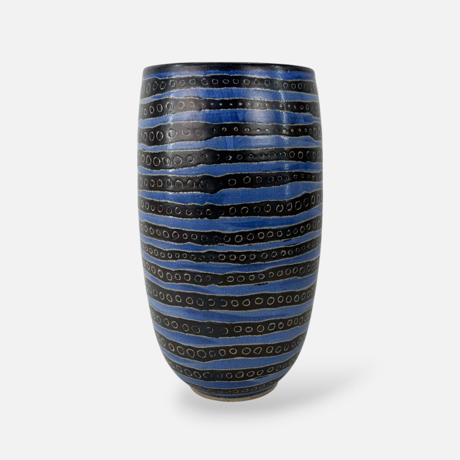 Contemporary Modernist MCM Art Pottery Vase: Signed to base as shown. Very good condition, free of any chips, cracks, or repairs. Simple integrated shipping with LiveAuctioneers LiveShipping is now available. Bidders may still arrange their own 