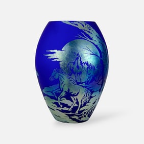 Fenton Favrene "Wild Horses" Iridescent Art Glass Vase