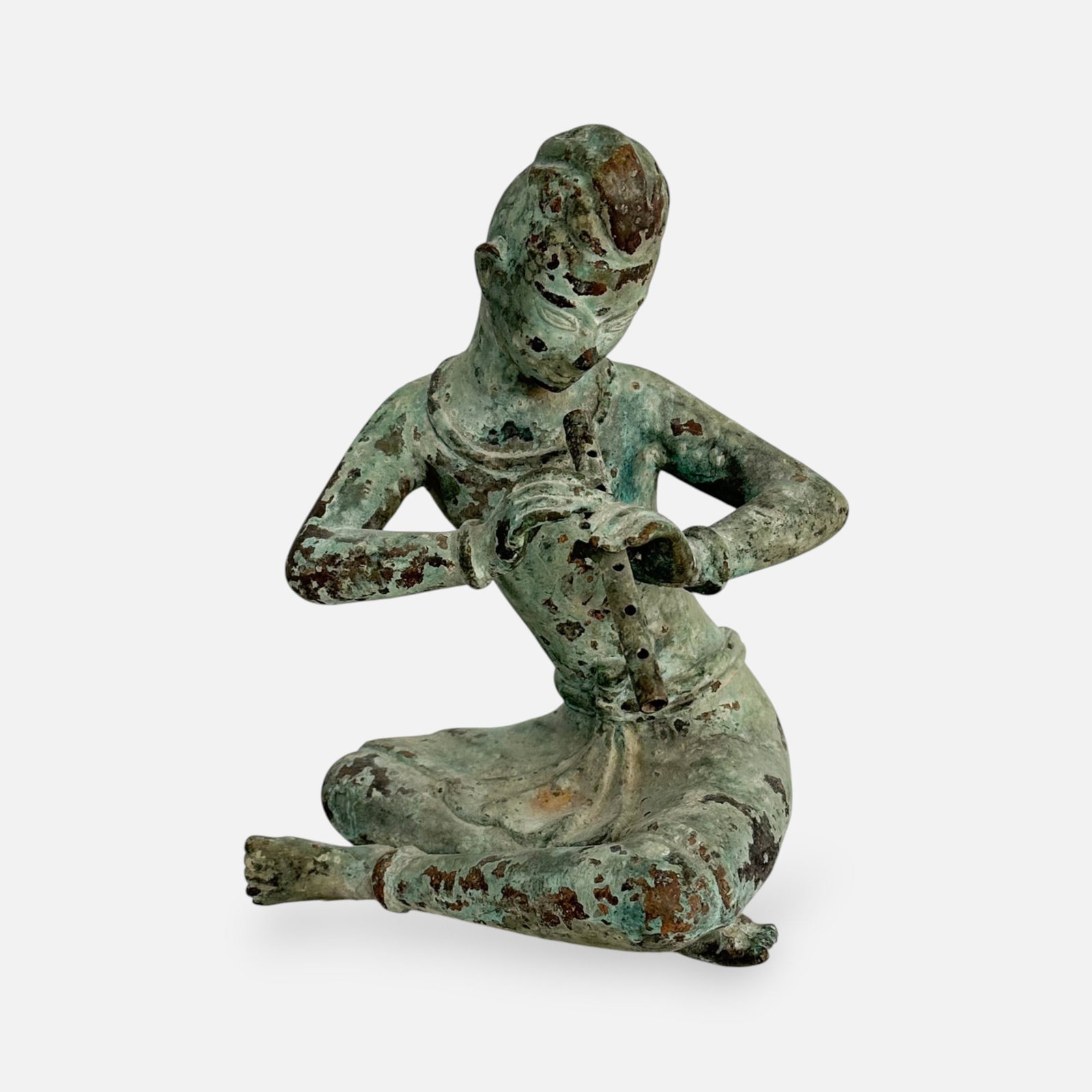 Antique Bronze Burmese Thai Musician Sculpture: Good age-appropriate condition, with shown surface wear and discoloration. free of any breaks or repairs. Simple integrated shipping with LiveAuctioneers LiveShipping is now available. Bidders may sti