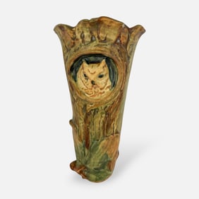 1920s Weller American Art Pottery Woodcraft Owl Wall Pocket