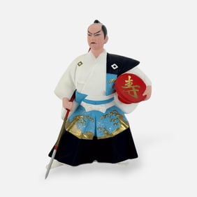 Japanese Hand Painted Realistic Samurai Hakata Clay Figurine
