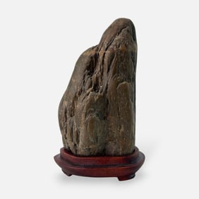 Old Japanese Bonsai Natural Suiseki Scholar Viewing Stone w/Wood Stand
