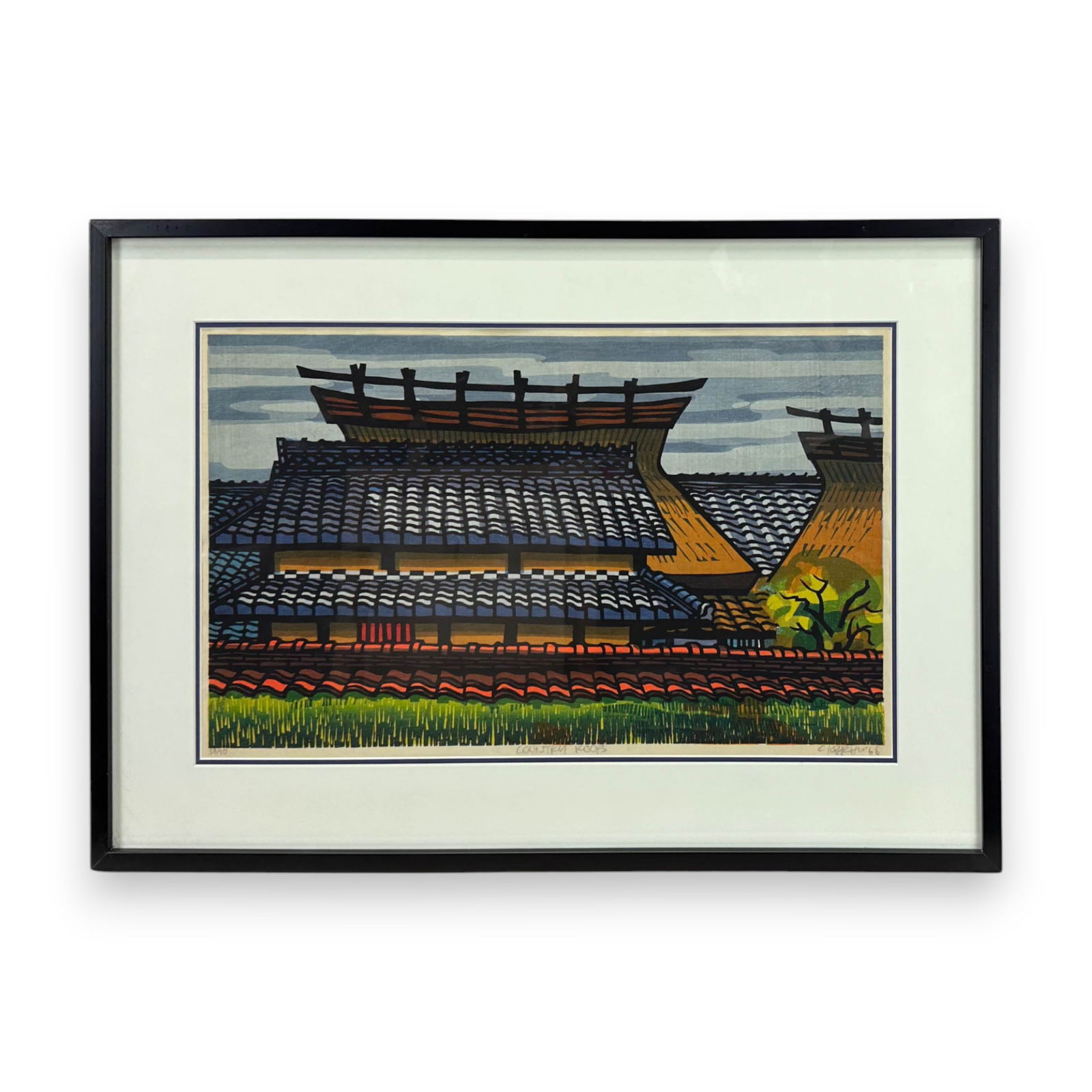 Clifton Karhu "Country Roofs" Scarce 1968 Woodblock Print Framed (1 of 6)