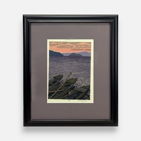 Nishijima Katsuyuki "Rising Sun" Japanese Woodblock Framed Print