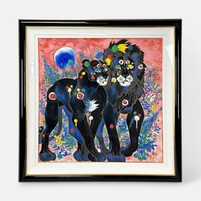 Jiang Tie Feng "Royal Couple" Large Embellished Serigraph Framed Print