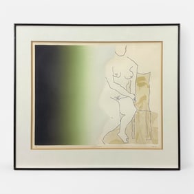 Artist Signed 1974 Serigraph Nude Woman w/Japanese Ukiyo-e Embossed Background #1