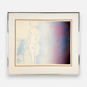 Artist Signed 1974 Serigraph Nude Woman w/Japanese Ukiyo-e Embossed Background #2