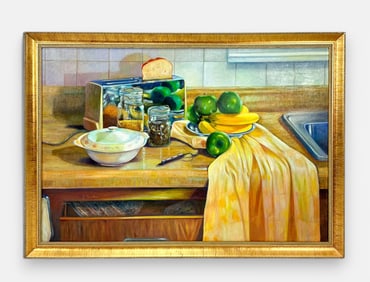 Darlene Kaplan "Popping Up" Large Oil on Canvas Framed Still Life Painting