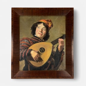 Artist Signed "The Lute Player" Old Master Copy Oil on Canvas Framed Painting