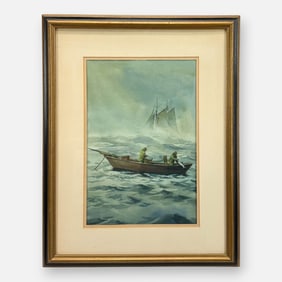 Donald Allen Mosher "The Day Fishermen" Watercolor on Paper Painting Framed