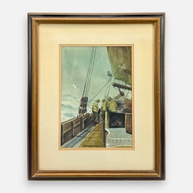 Donald Allen Mosher "Hauling The Catch" Watercolor on Papaer Painting Framed