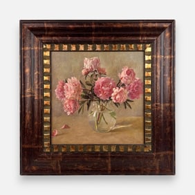 Valeri Chuikov Peony Bouquet Still Life Oil on Board Framed Painting