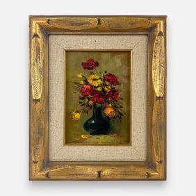Artist Signed Floral Bouquet Still Life Oil on Canvas Framed Painting