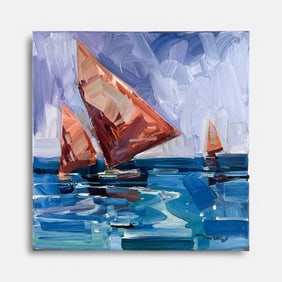 Jose Trujillo "The Red Sails" Impressionist Impasto Oil on Canvas Painting
