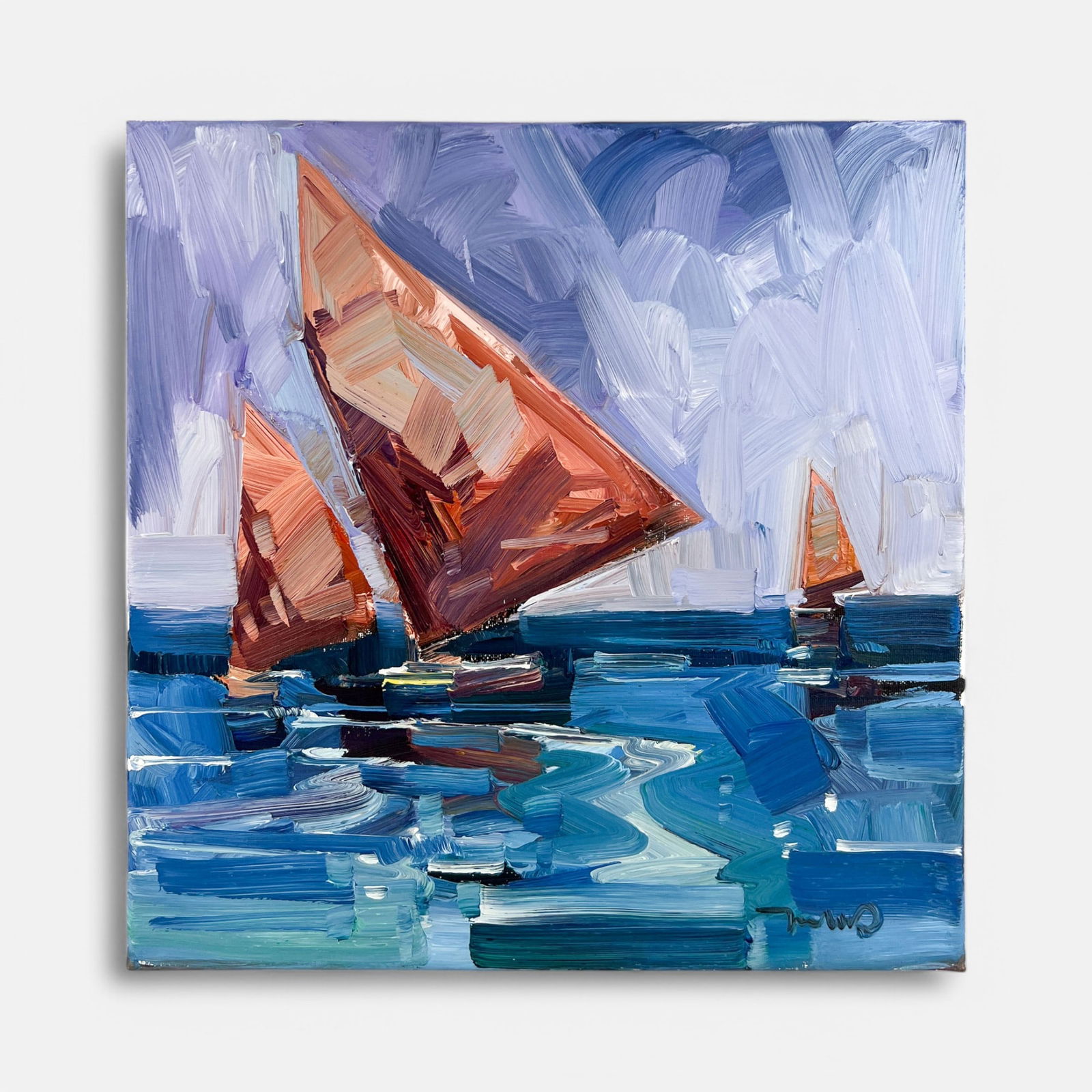 Jose Trujillo "The Red Sails" Impressionist Impasto Oil on Canvas Painting: Signed lower right. Very good with minor paint loss along base of painting. Wear to frame. Simple integrated shipping with LiveAuctioneers LiveShipping is now available. Bidders may still arrange thei