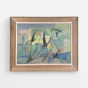 Esther Greenleaf "Flight" 1956 Modernist Oil on Canvas Framed Painting