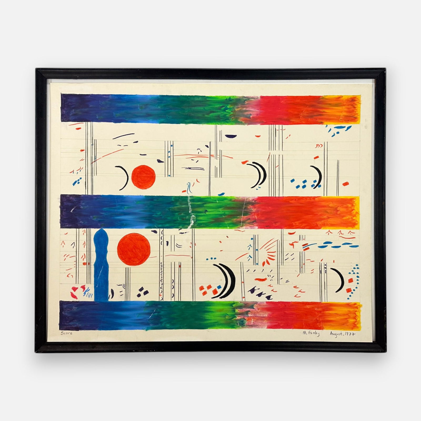 "Score" 1977 Mixed Media on Paper Artist Signed Framed Painting Musical Abstraction (1 of 8)