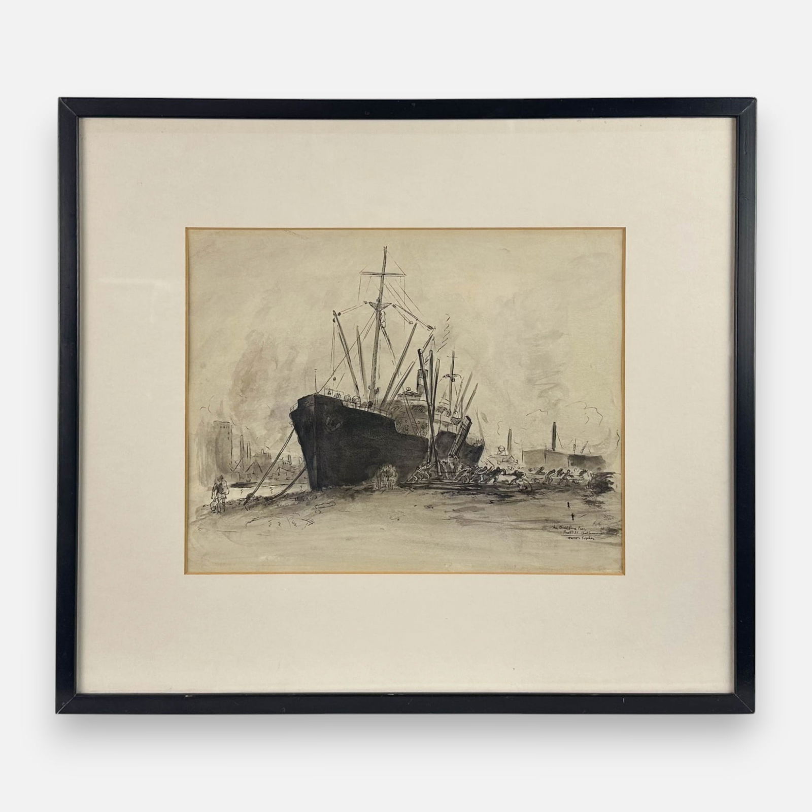 Aaron Sopher "Bull Line Pier, Baltimore" Original Watercolor on Paper Framed Painting (1 of 5)