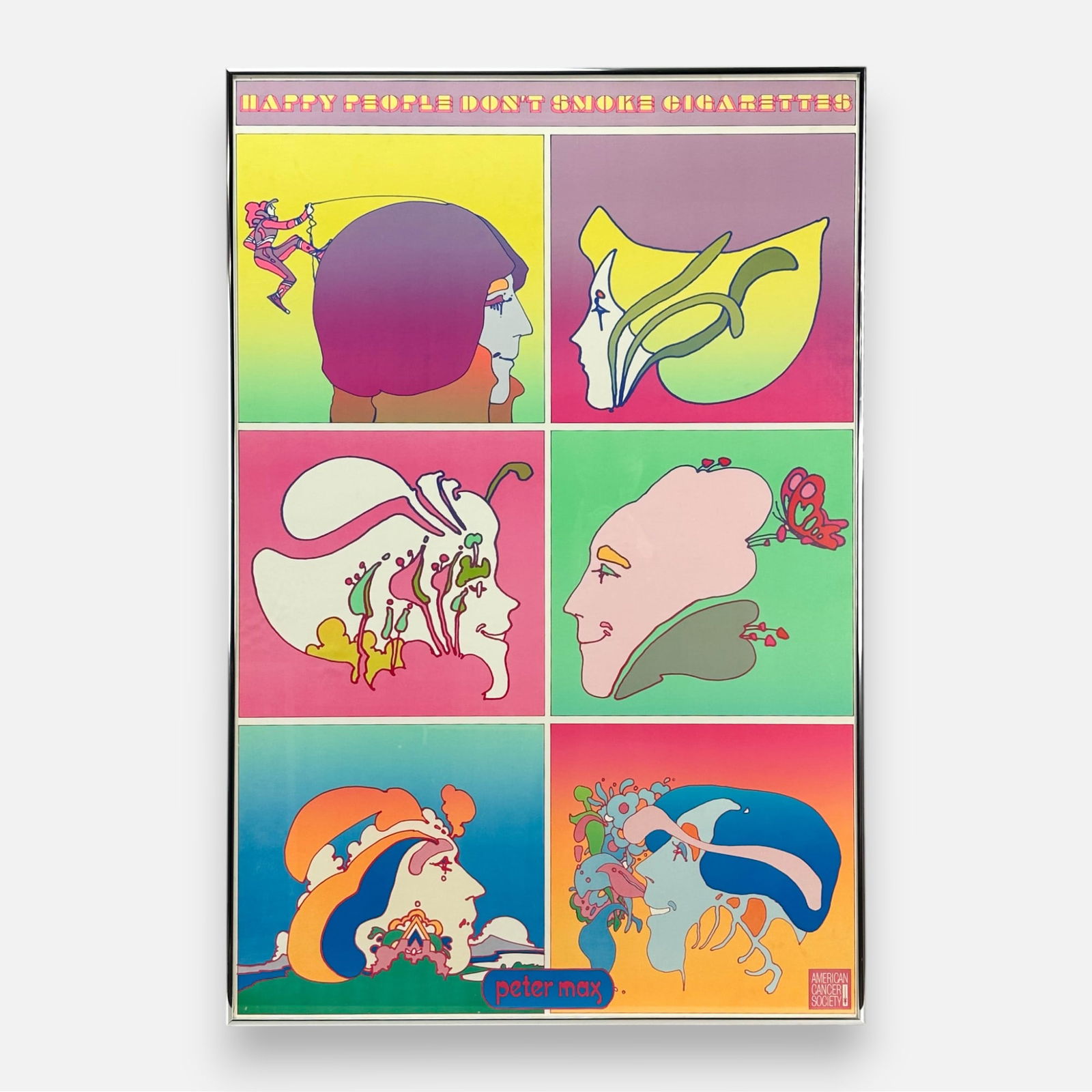 Vintage Peter Max "Happy People Don't Smoke Cigarettes" American Cancer Society Poster (1 of 6)