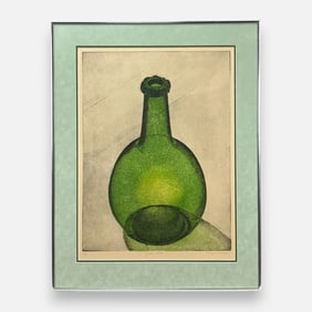 Thomas O'Donoghue "Green Bottle" Serigraph Print Framed Great MCM Look