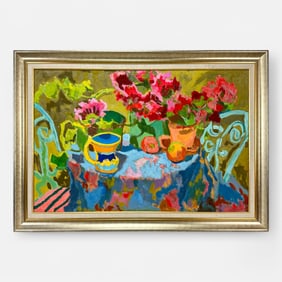 Howell "Connie's Majolica" Large Acrylic on Canvas Framed Impressionist Still Life Painting