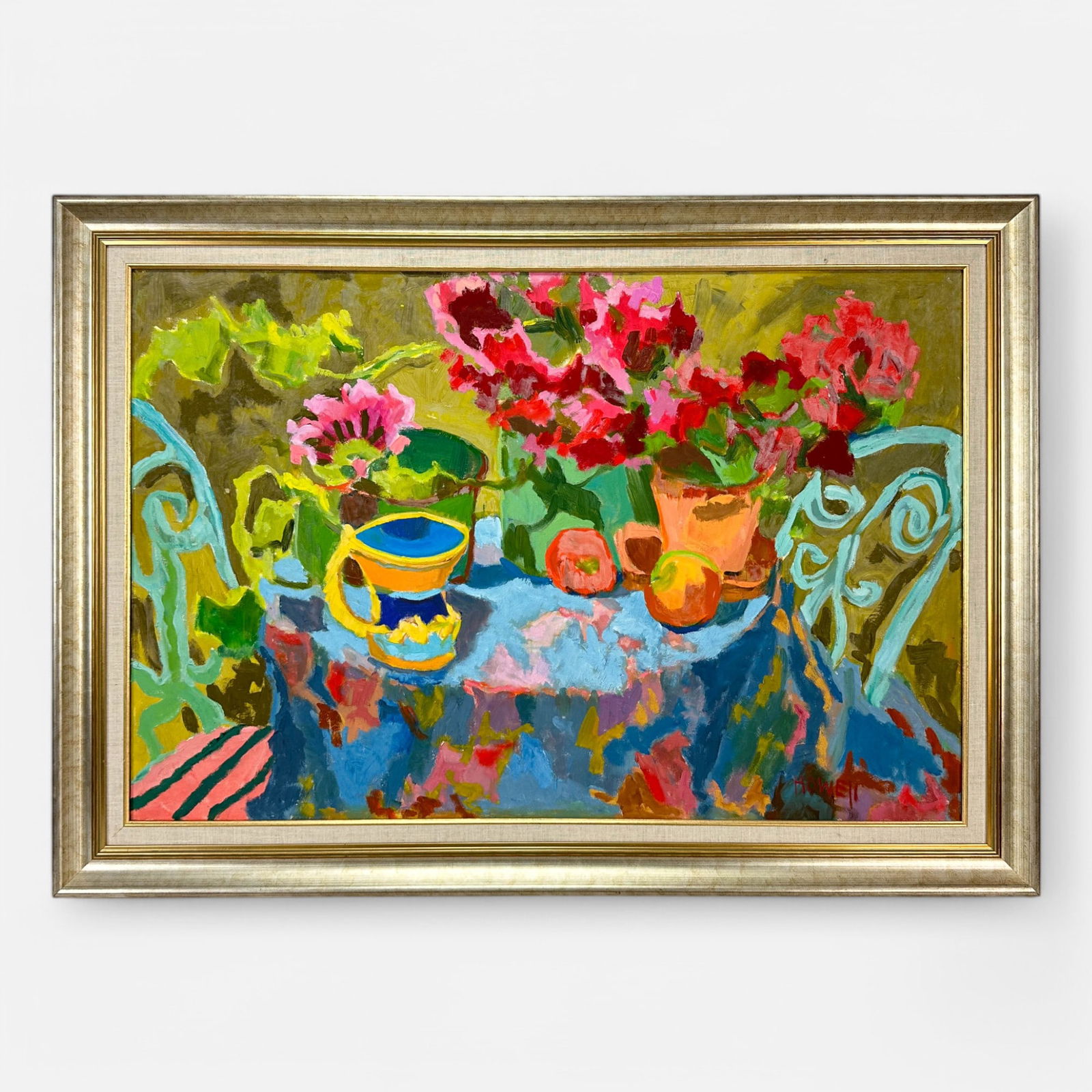 Howell "Connie's Majolica" Large Acrylic on Canvas Framed Impressionist Still Life Painting (1 of 7)