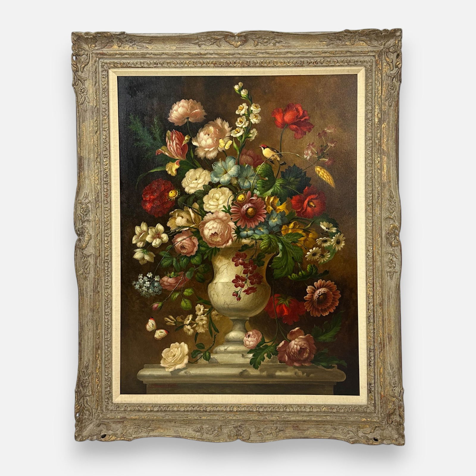 Eulalio Garcia Mata Flowers in a Vase Still Life Oil on Canvas Framed Painting (1 of 6)
