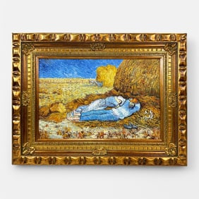 Large Vincent Van Gogh Copy Oil on Canvas Framed Painting "Noon Rest"