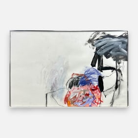 L. Spindel Large Abstract Expressionist Mixed Media on Paper Framed Painting